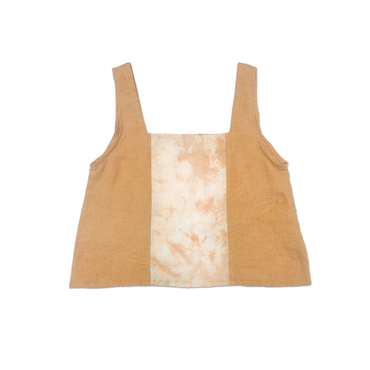 Top de lino teñido con tinte natural y diseño en el centro