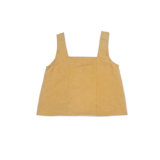 Top de lino teñido con tinte natural color mostaza